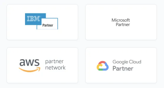 IBM, Microsoft, AWS and Google Cloud partner badges